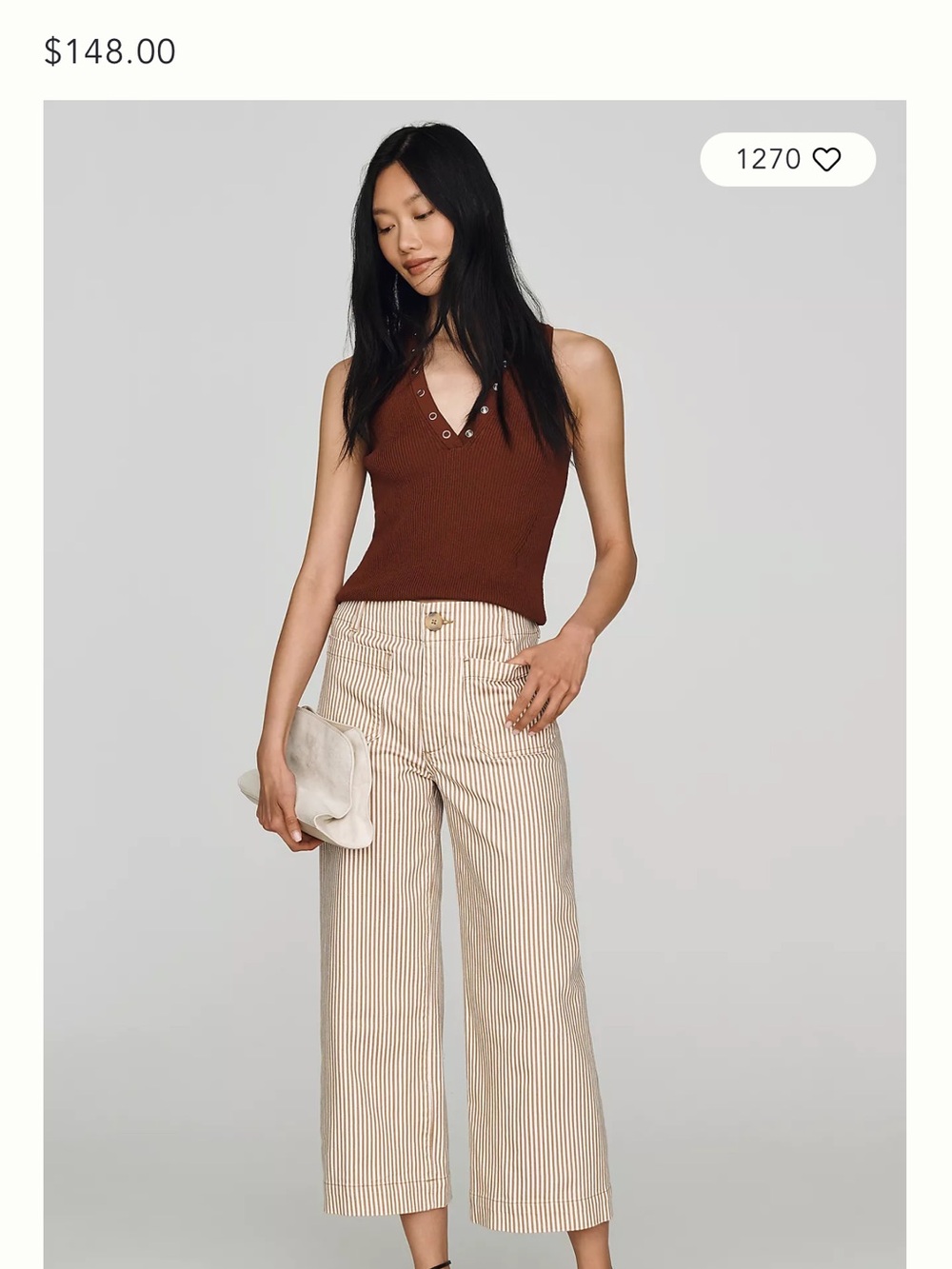 Maeve Anthropologie Tan Pinstriped High-Rise Trousers